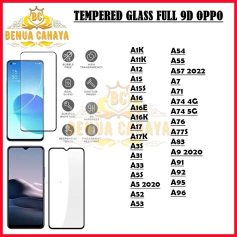 Jual Tempered Glass Full 9d Oppo A1k A11k A12 A15 A15s A16 A16e A16k A17 A17k A3s A31 A33 A5s A5