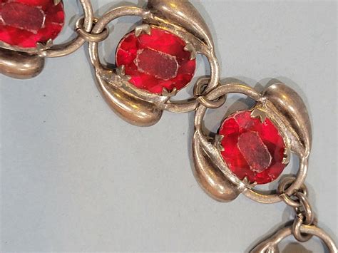 Antique Sterling Silver Art Nouveau Czech Red Glass J Gem