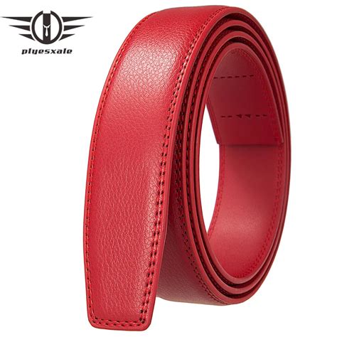 Plyesxale 35mm Width No Buckle Belt For Men Black White Coffee Red Mens Leather Belts Without