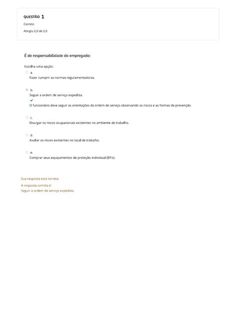É Responsabilidade Do Empregado Exceto - Exercício de Fixação 6 - Responsabilidade do empregado e empregador ...
