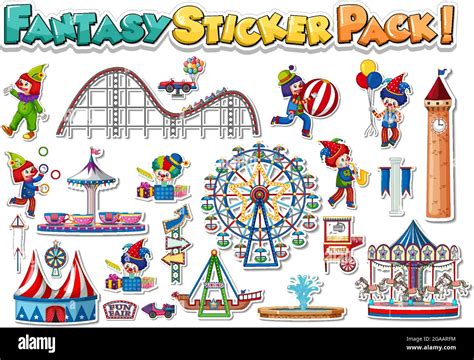 Sticker Set With Amusement Park And Funfair Objects Illustration Stock