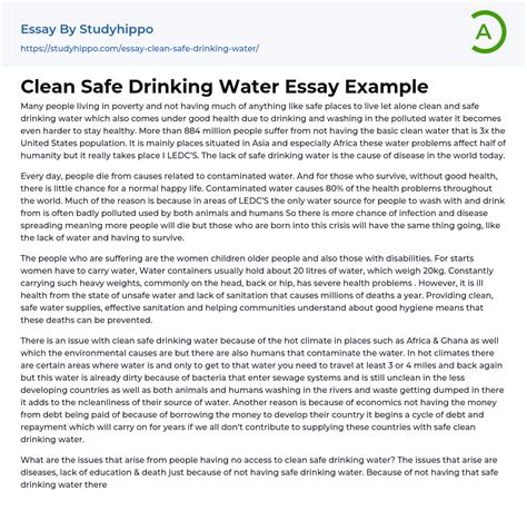 Clean Safe Drinking Water Essay Example StudyHippo