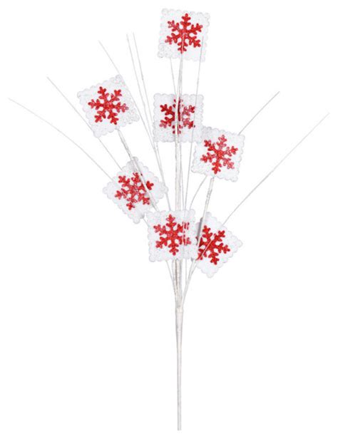 Red White Glitter Snowflake Artificial Spray 6 Sprays Per Pack 20