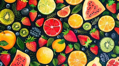 Premium Photo | Fruit pattern wallpaper