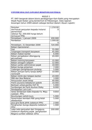 Detail Contoh Soal Rekonsiliasi Fiskal Dan Jawabannya Koleksi Nomer