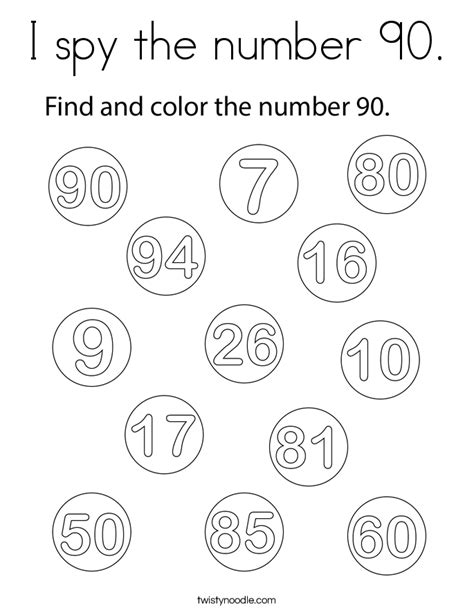 I spy the number 90 Coloring Page - Twisty Noodle