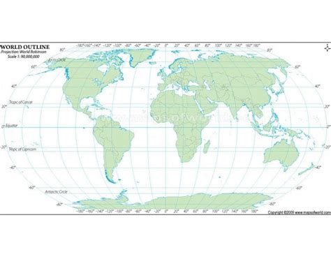 World Robinson Projection Map With Country Outlines In Green Color