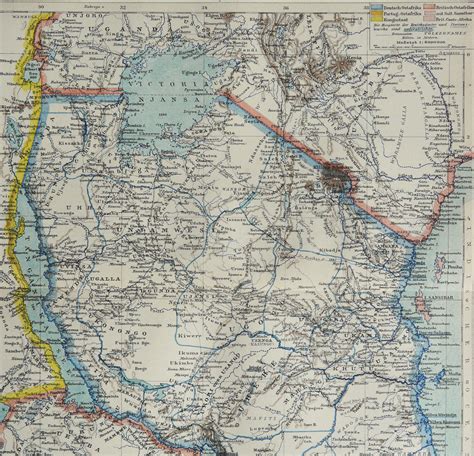 Antique Map Of German East Africa Tanzania Burundi Etsy