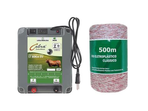 Kit Eletrificador Rural St 80km Bivolt Cabo 500m Cobra