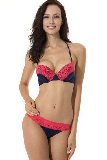 Red Navy Lace Bikini Swimsuit With Brazilian Cut Scrunch Butt SheIn