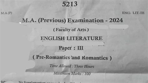 English Literature अंग्रेजी साहित्य M A Previous Year Paper 3 2022 M A 1st Year Questions