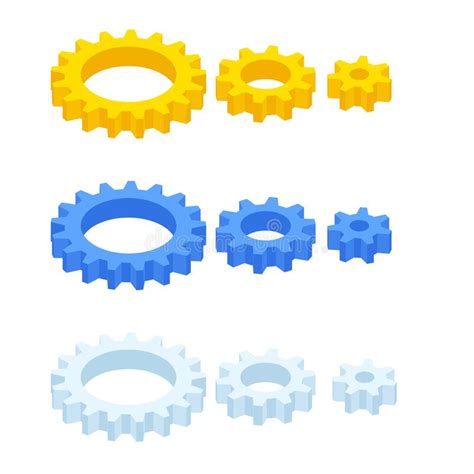 Isometric Ste Of Gears And Cogs Isolated On White Stock Vector