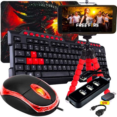 Kit Mobilador Gamer Para Jogar Teclado E Mouse Freefire Completo