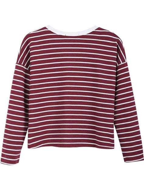 Red Long Sleeve Striped 85 Print T Shirt SheIn Sheinside