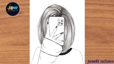 How To Draw A Girl Taking Selfie Step By Step A Girl Taking A Selfie