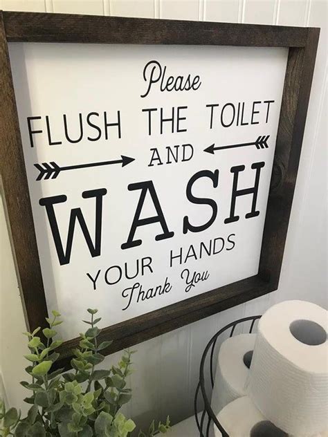 Please Flush The Toilet And Wash Your Hands Bathroom Wood Etsy Pictures For Bathroom Walls