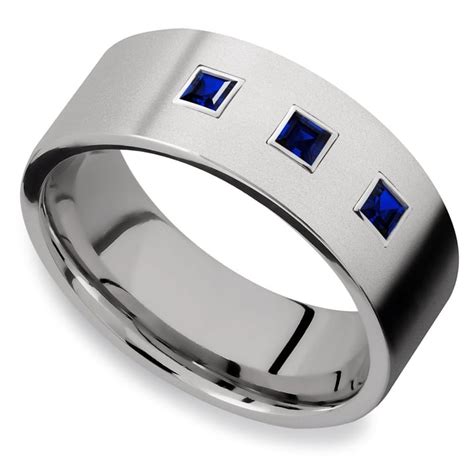 Titanium And Sapphire Mens Ring Engagement Ring