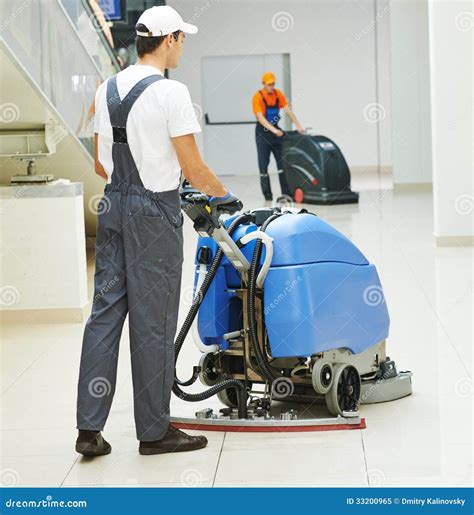 Male Worker Cleaning Business Hall Royalty Free Stock Photo Image