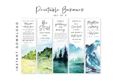 Printable Bible Verses Bookmarks Set of 5 Book Mark Scripture Bookmarks ...