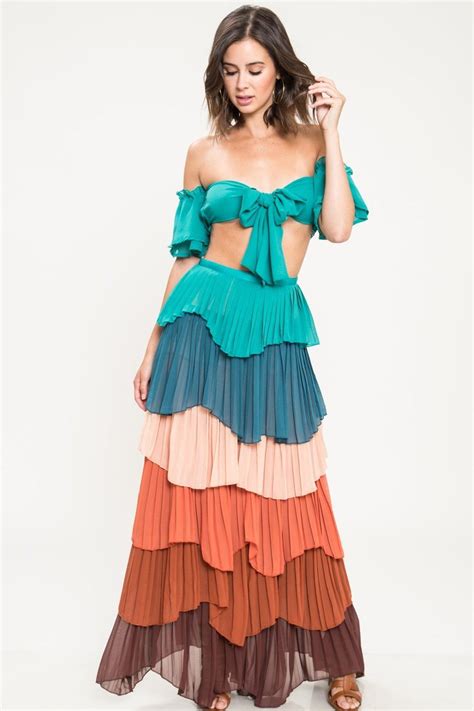 Jenny Multi Color Pleated Ruffle Skirt Set Geegeebae Skirt Set