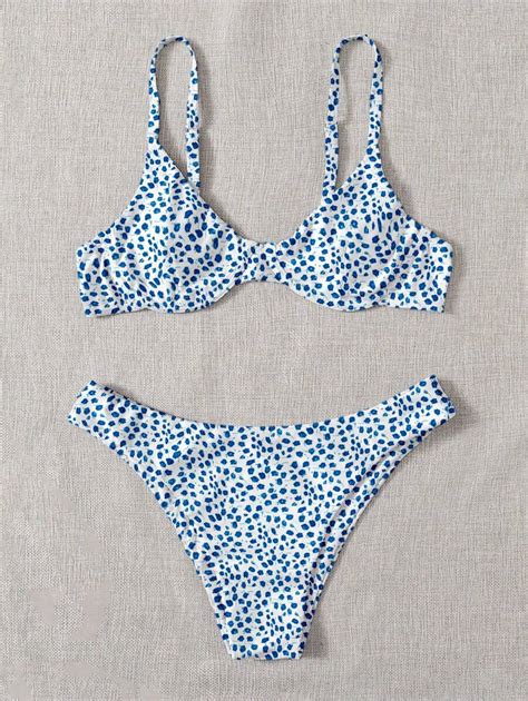 SHEIN Swim Mod Summer Beach Ditsy Floral Print Underwire Bikini Set Matching Set For Sale