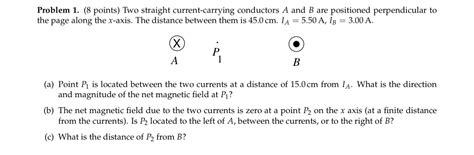 Solved Problem 1 8 Points Two Straight Current Carrying Conductors A Course Hero