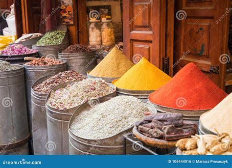 Selection of Spices on a Traditional Moroccan Market Souk in M Stock ...