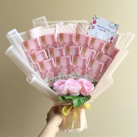 Jual Buket Bunga Mawar Uang Asli Money Rose Flower Bouquet Kado Bucket