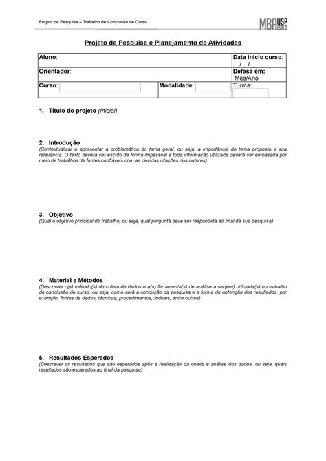 Template Projeto De Pesquisa Tcc Mba Usp Esalq Projeto De