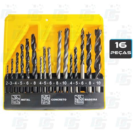 Kit Jogo de Brocas Furadeira Concreto Madeira Metal 16 Peças Fertak