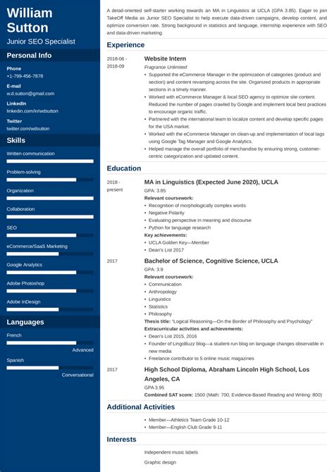 Student Cv Template Examples Format Personal Profile