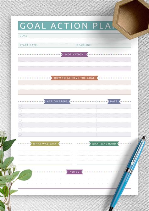 Download Printable Goal Action Plan Casual Style Pdf Goals Planner How To Plan Goals Worksheet