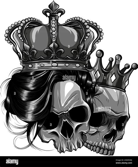 Vector Illustration Of Monochrome King And Queen Skull Stock Vector