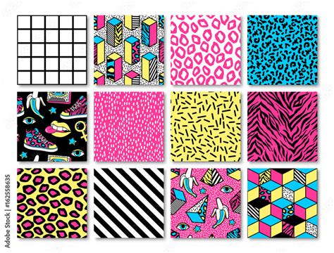 Set Of Seamless Patterns In 80s 90s Memphis Style Stock Vector Adobe