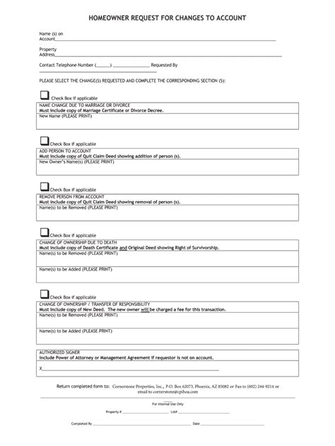 Fillable Online HOMEOWNER REQUEST FOR CHANGES TO ACCOUNT Fax Email