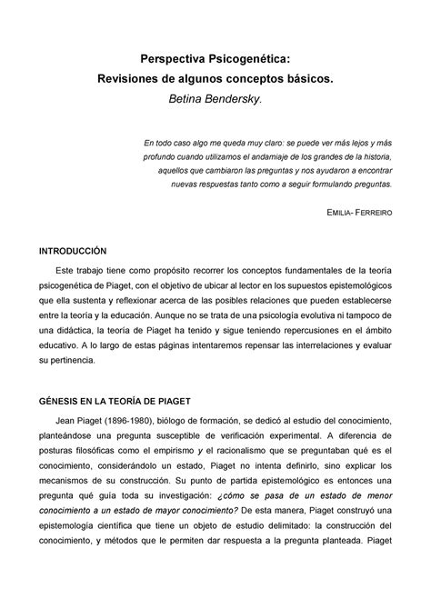 Bendersky B 2020 Perspectiva Psicogen Tica Revisiones De Algunos