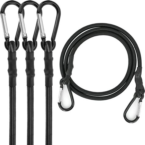 RIO Direct Bungee Cords With Carabiner Hooks 12 Inch Black Bungee