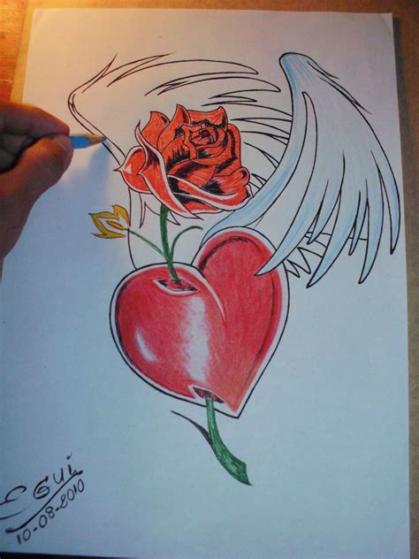 Dibujos A Lapiz De Corazones Con Alas