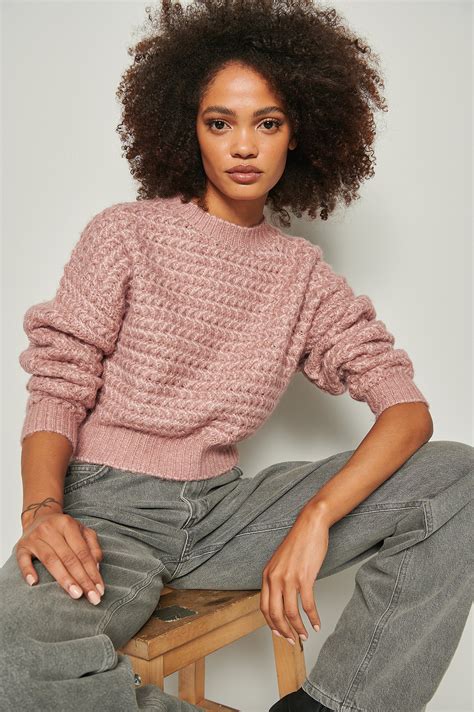 Heavy Knitted Round Neck Sweater Pink Na Kd