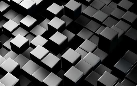 Download wallpapers black 3d boxes, 4k, 3D cubes textures, black ...