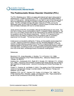 Fillable Online The Posttraumatic Stress Disorder Checklist PCL At