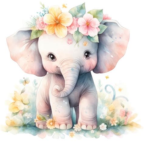 Premium Ai Image Watercolor Baby Elephant