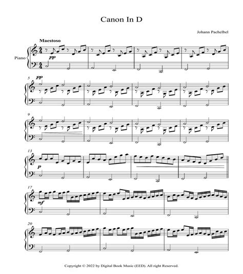 Canon In D Johann Pachelbel Piano By Johann Pachelbel Easy Piano Digital Sheet Music