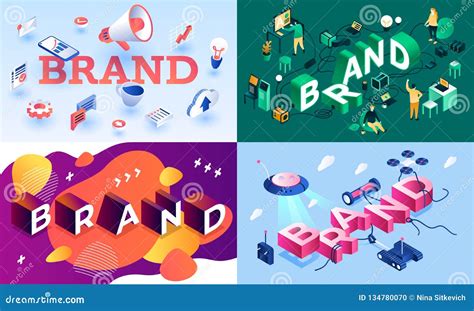 Brand Banner Set Isometric Style Stock Vector Illustration Of