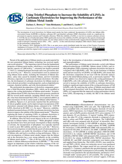 (PDF) Using Triethyl Phosphate to Increase the Solubility of LiNO 3 in ...