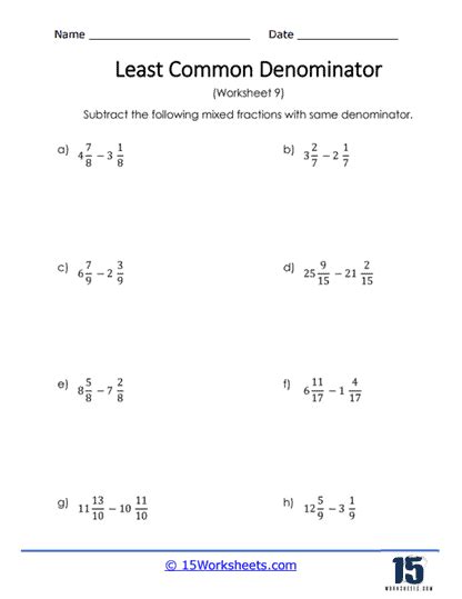 Least Common Denominator Worksheets 15 Worksheets