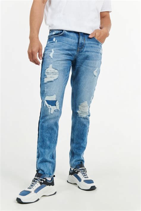 Jean Azul Medio Skinny Tiro Bajo Con Rotos Y Parches