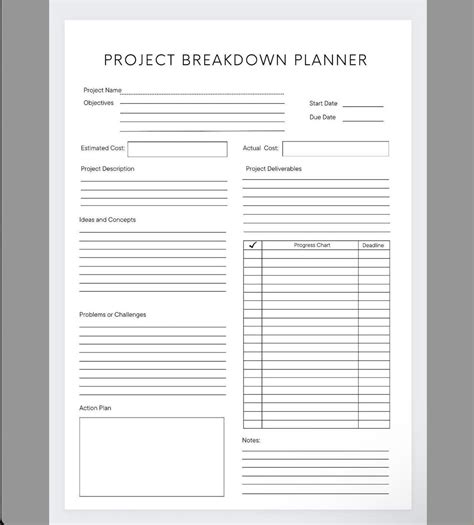 project breakdown checklistplanner etsy