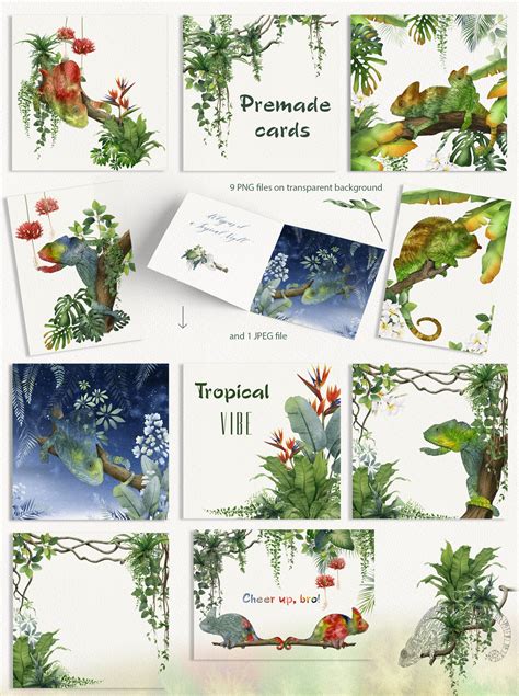 Chameleons Tropics Watercolor Collection Design Cuts