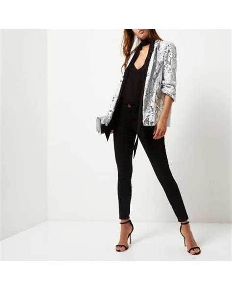 River Island Synthetic White Sequin Blazer Lyst